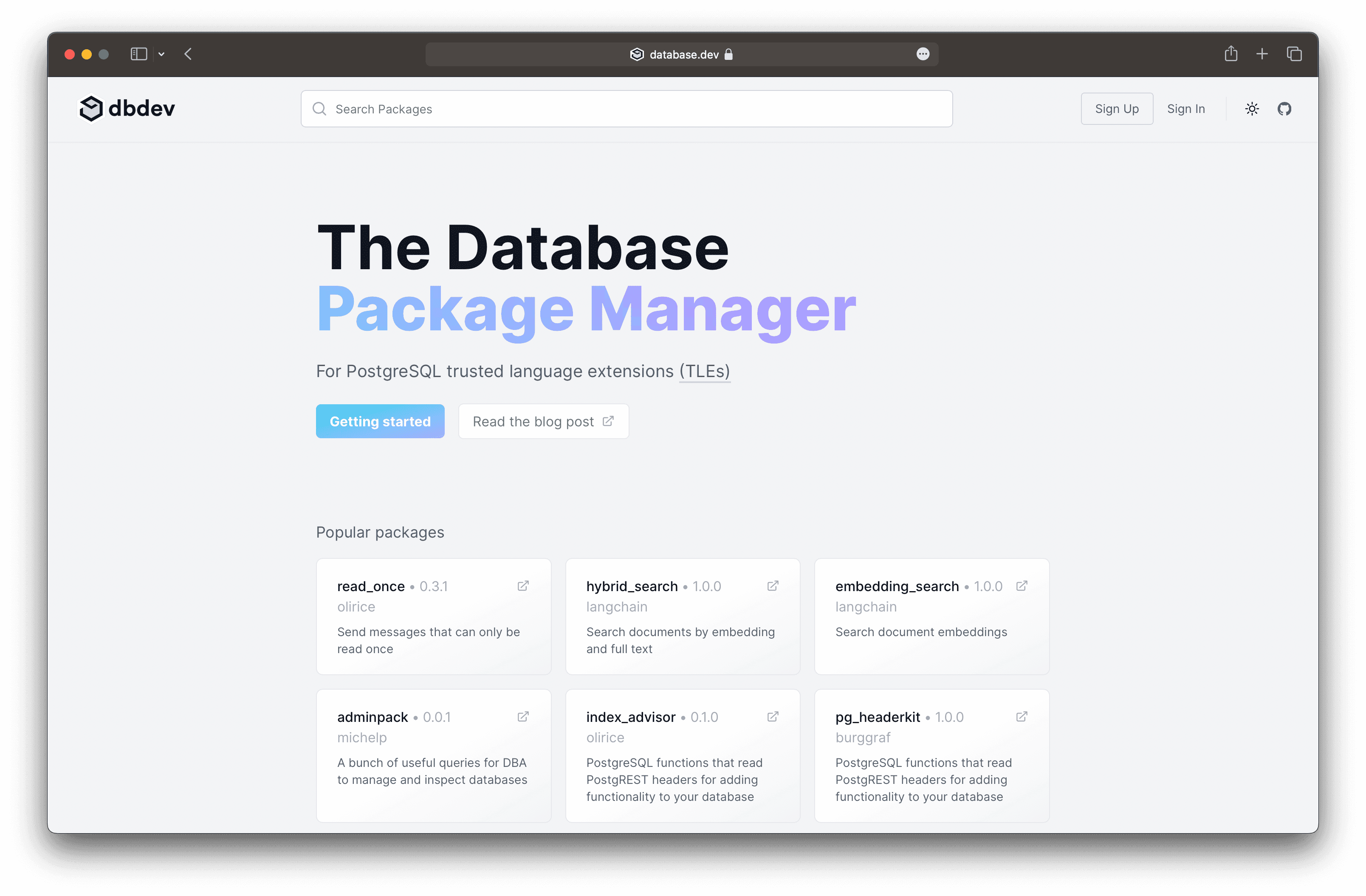 db dev landing page